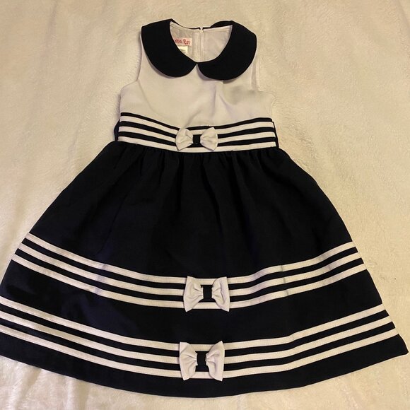 Jessica Ann Girls Sleeveless Dress Party Size 6 Black White Sailor Bows - Picture 4 of 6